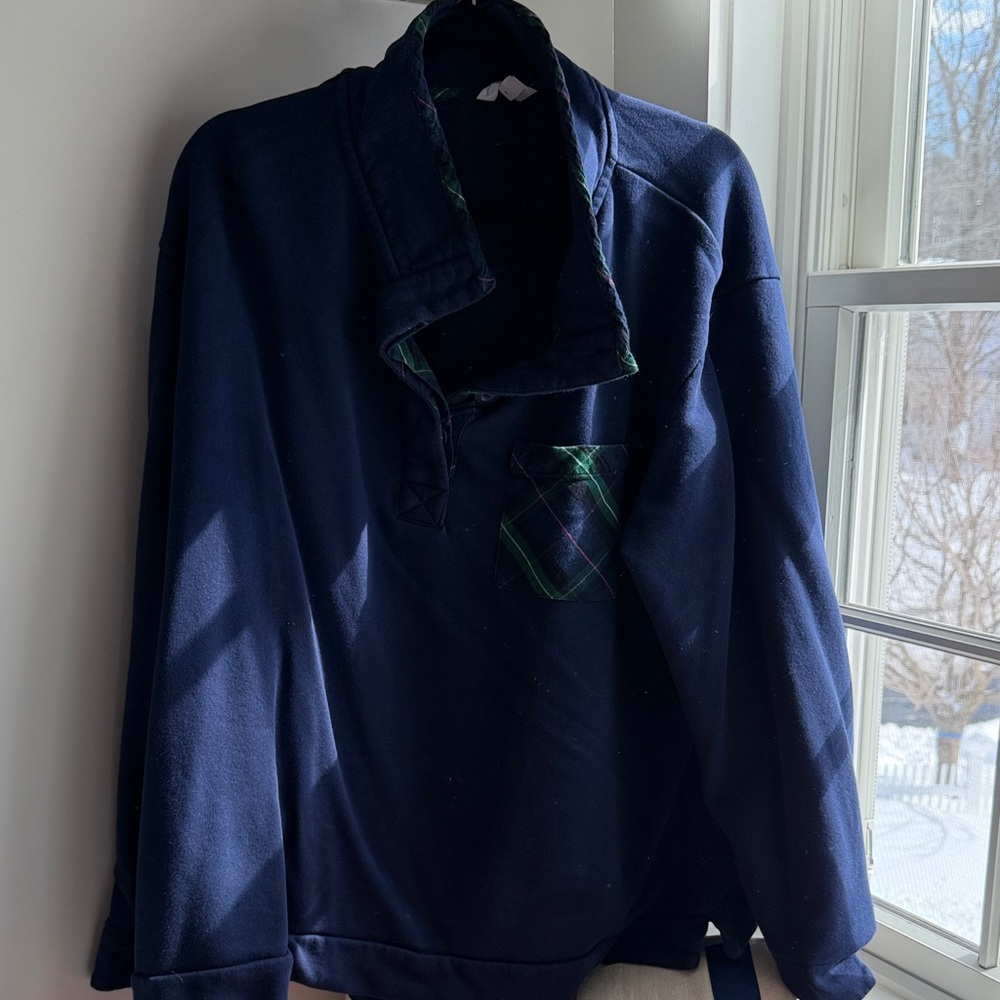 Women Navy Sweater with Plaid Accents
